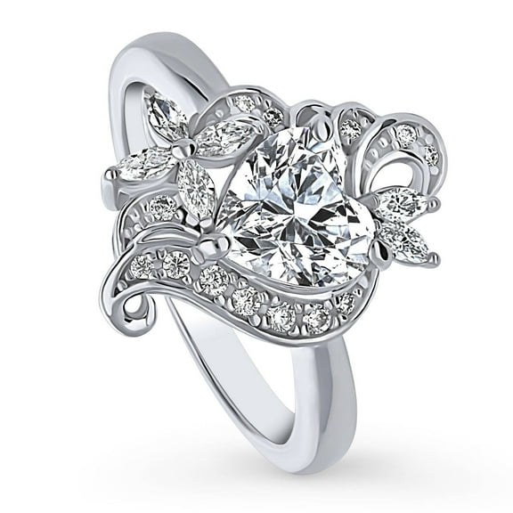 BERRICLE Sterling Silver Heart Cubic Zirconia CZ Flower Fashion Ring for Women, Rhodium Plated Size 8