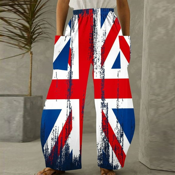 WXLWZYWL British Flag Pants Women Casual Loose Pants Sweatpants Elastic Waist with Pockets