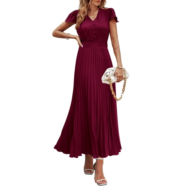 Vestido largo PRETTYGARDEN para mujer, cuello en V, manga corta con volantes, verano