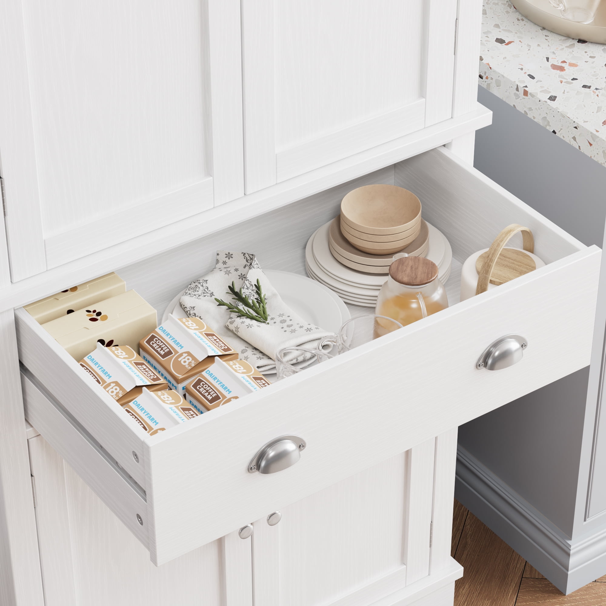 Homfa 72.4 Tall Kitchen Pantry with 4 Doors, Large Drawer Shelves Wood Pantry Storage Cabinet for (图4)