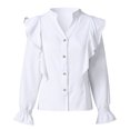 thumbnail image 2 of Jsaierl Button Down Shirts for Women Trendy Ruffle Trim High Neck Tops Polka Dot Print Blouses Plus Size Loose Comfy Work Shirts, 2 of 9