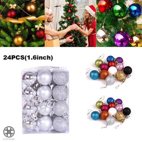 Luxtrada 24pcs(30mm)(1.6inch) Plastic Christmas Ball Ornaments Decorative Xmas Balls Baubles Set, Christmas Balls Shatterproof for Holiday Wedding Christmas Decor (Silver)