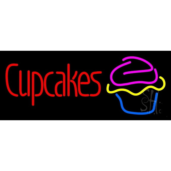 Red Cupcakes With Cupcake LED Neon Sign 10 x 24 - inches, Clear Edge Cut Acrylic Backing, with Dimmer - Bright and Premium built indoor LED Neon Sign for restaurant window and interior decor.