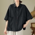 thumbnail image 2 of Summer Tops, Duoif Women's Artistic Linen Half Sleeve Top, Loose Casual Style Shirts for Women Black XL, 2 of 6