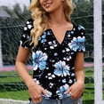 thumbnail image 4 of Mifsaly Floral Print Tops Women V-Neck Short Sleeve Cotton Tops Elegant Garden Party Summer Beach Vacation Blouses XXL, 4 of 6