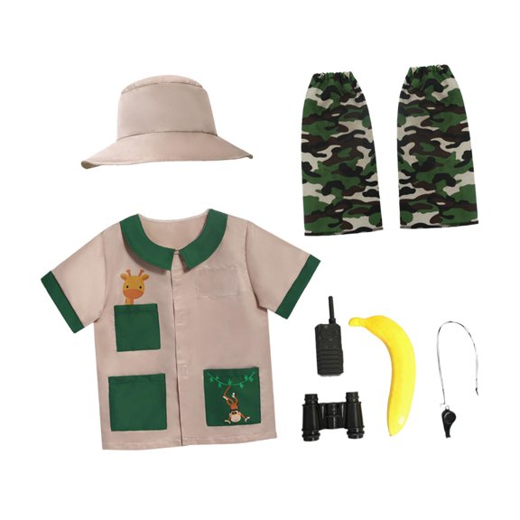 Conjunto de disfraz de explorador para niños, chaleco de carga para senderismo, pesca, regalo de cumpleaños para niños y niñas , S S