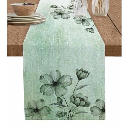 

Green Floral Table Runner Country Rustic Ombre Painting Art Watercolor Tablerunners 13 x 70 Inch Table Decorations Tabletop Scarf for Summer Gathering Holiday Farmhouse Kitchen Dining Decor