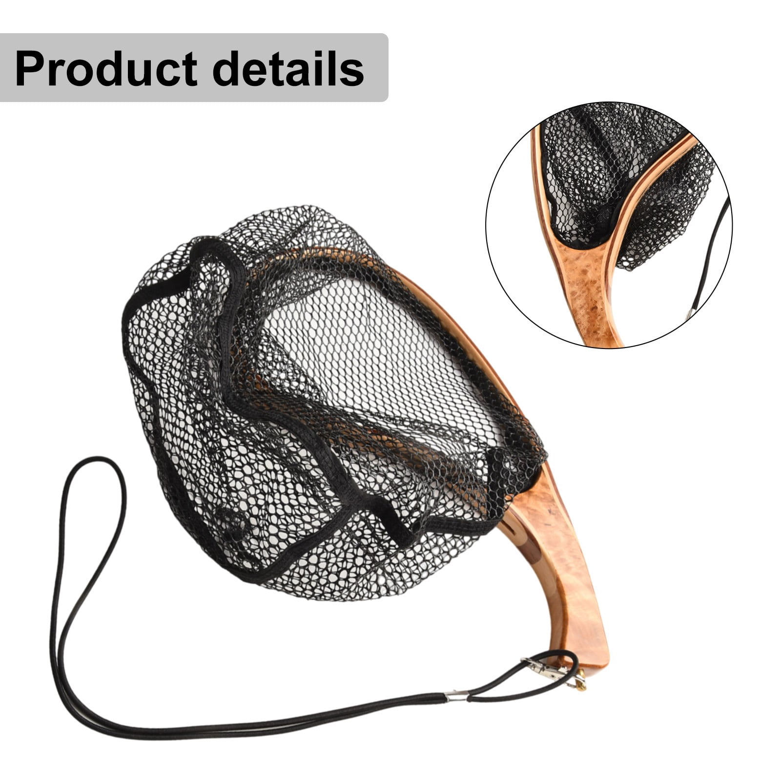 YAAQII for Wooden Frame Fly Fishing Landing Net, Catch and Release Stream Fishing Net with Hexagonal Mesh, Ergonomic Handle, Network Cable, Lightweight 120g, 13.8x6.7x9.8 Inches