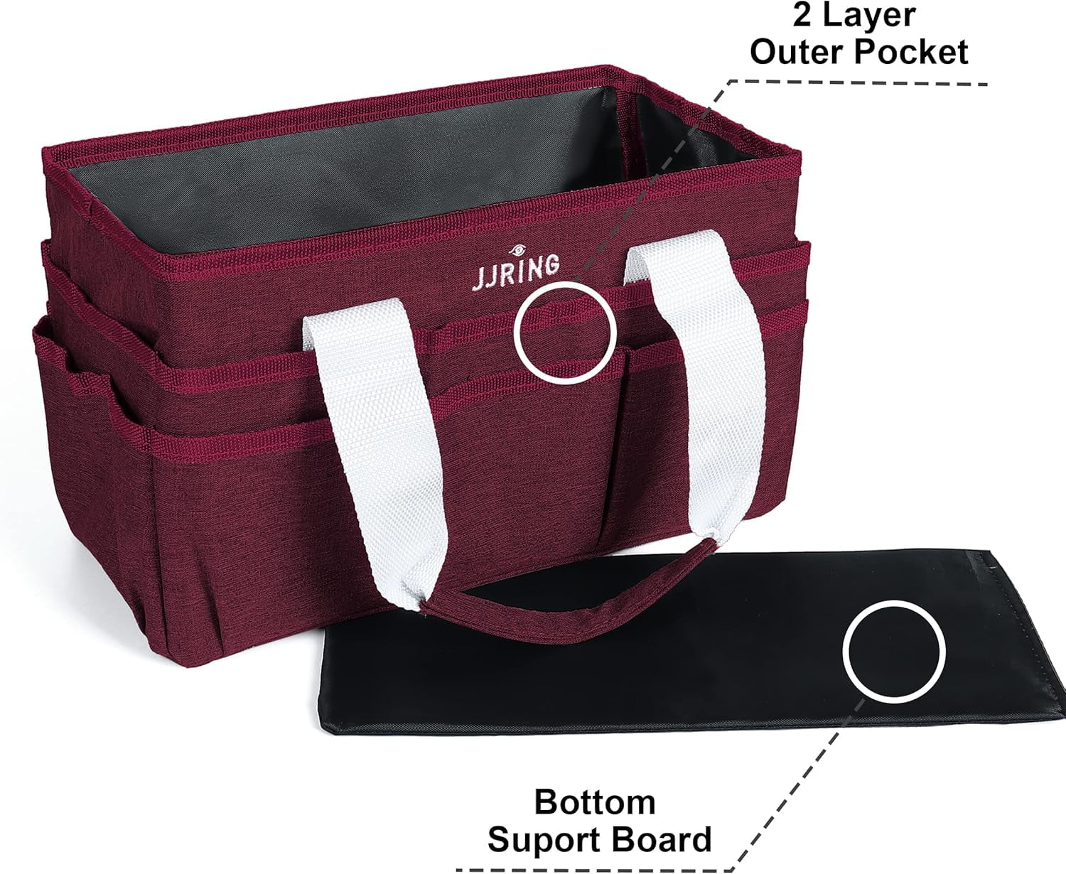LAVFOX Craft Organizer Tote Bag, Multi-Pocket Art Storage Caddy Bag for Sewing, Scrapbooking, and Painting, Portable Desktop Utility Organizer for School, Medical, and Office Supplies, Burgundy