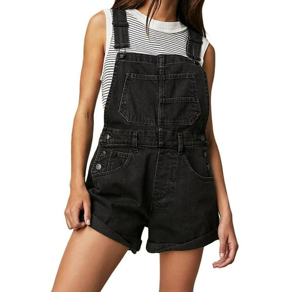 FADAACAI Denim Overalls for Women,Women Summer Soild Causl Hem Ripped Hole Pocket Denim Overall Romper,Jean Overalls for Women,Fall Jumpsuits for Women Black L Clearance!
