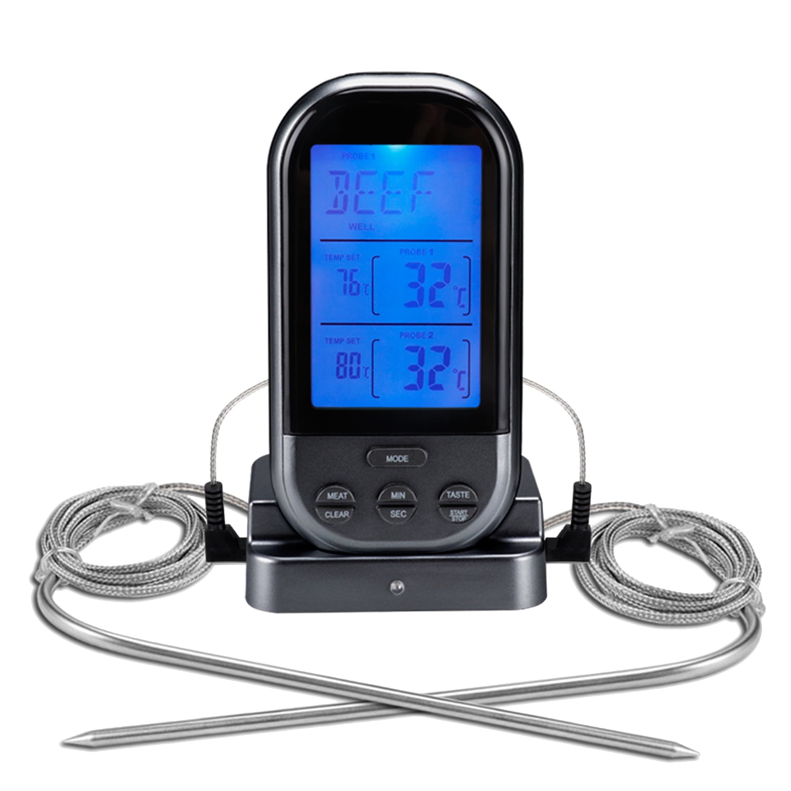 2 In1 Digital Wireless Remote Probes Meat Oven Thermometer Smoker Grill BBQ Food