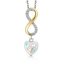 Gem Stone King 925 Silver and 10K Yellow Gold Simulated White Opal and Lab Grown Diamond Pendant Necklace for Women | 0.83 Cttw | Gemstone October Birthstone | Heart Shape 6MM | With 18 inch Chain