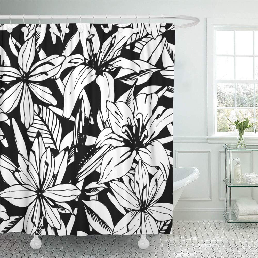 KSADK Abstract with Lilies Flowers Leaves Floral Design in Black and