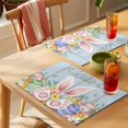 thumbnail image 4 of Easter Placemats Set of 6 Spring Eggs Rabbit Ear Flowers Wooden Grain Place Mats Indoor Wipeable Table Mats Washable Cloth Dining Table Placemats for Kitchen Holiday Party Home Decor 13x19 Inch, 4 of 9