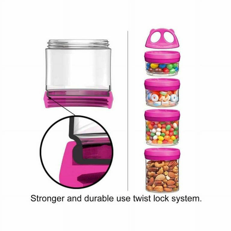 BariatricPal 4 Compartment Detachable, Stackable, and Portion Controlled Food & Powder Storage Containers (Pink-Gray)