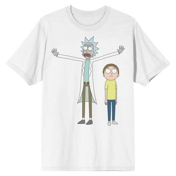 Rick & Morty Front & Back Character Art Crew Neck Short Sleeve Men's White T-shirt-Medium