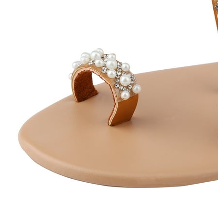 

Cathalem Sandal Slides Women Casual Women Sandals Pearl Fashion Summer Flat-soled Shoes Women s sandals Sandal Brown 7