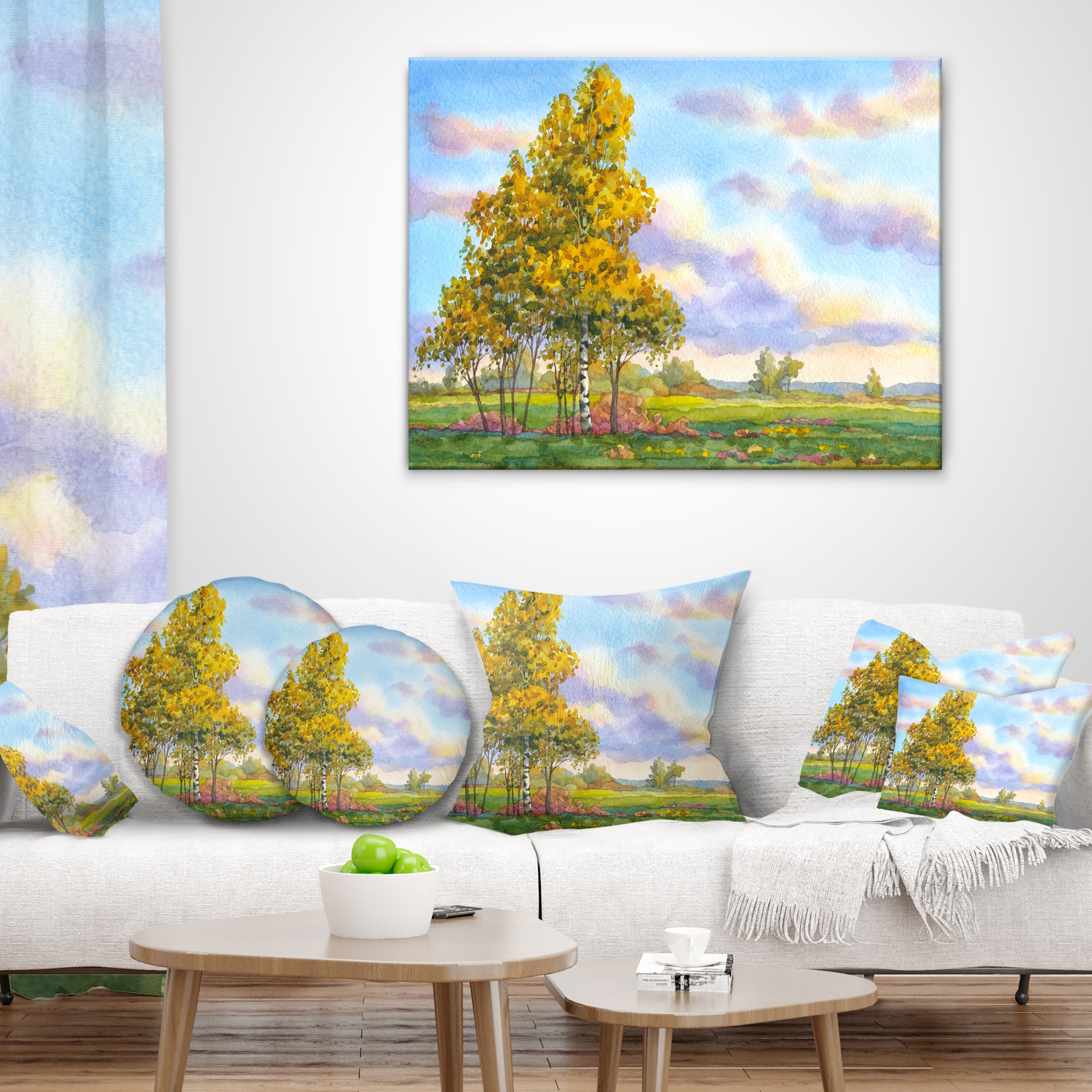 Designart Green Trees in Evening - Landscape Photography Throw Pillow - 18x18