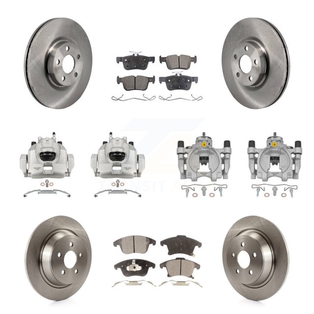Transit Auto Front Rear Disc Brake Caliper Rotors and Semi-Metallic Pads Kit (10Pc) for Car 2017-2020 Lincoln MKZ 2.0L with FULL HYBRID EV-GAS (FHEV) engine KC8-101371P