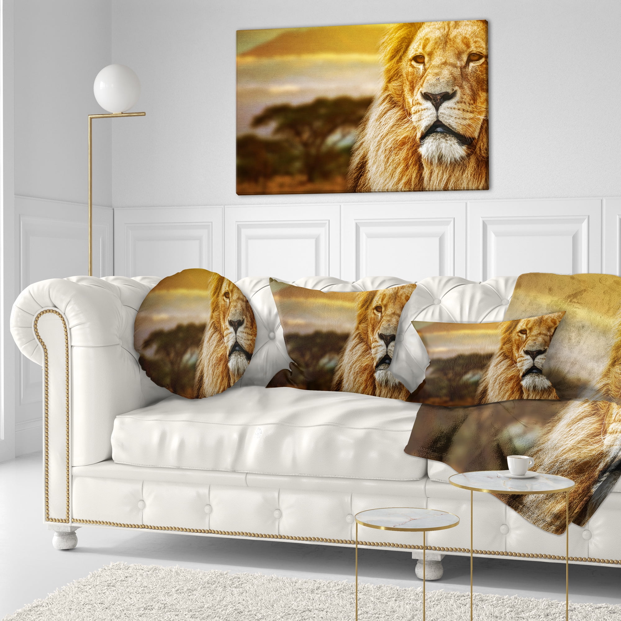 Designart Lion and Mount Kilimanjaro - Animal Throw Pillow - 12x20