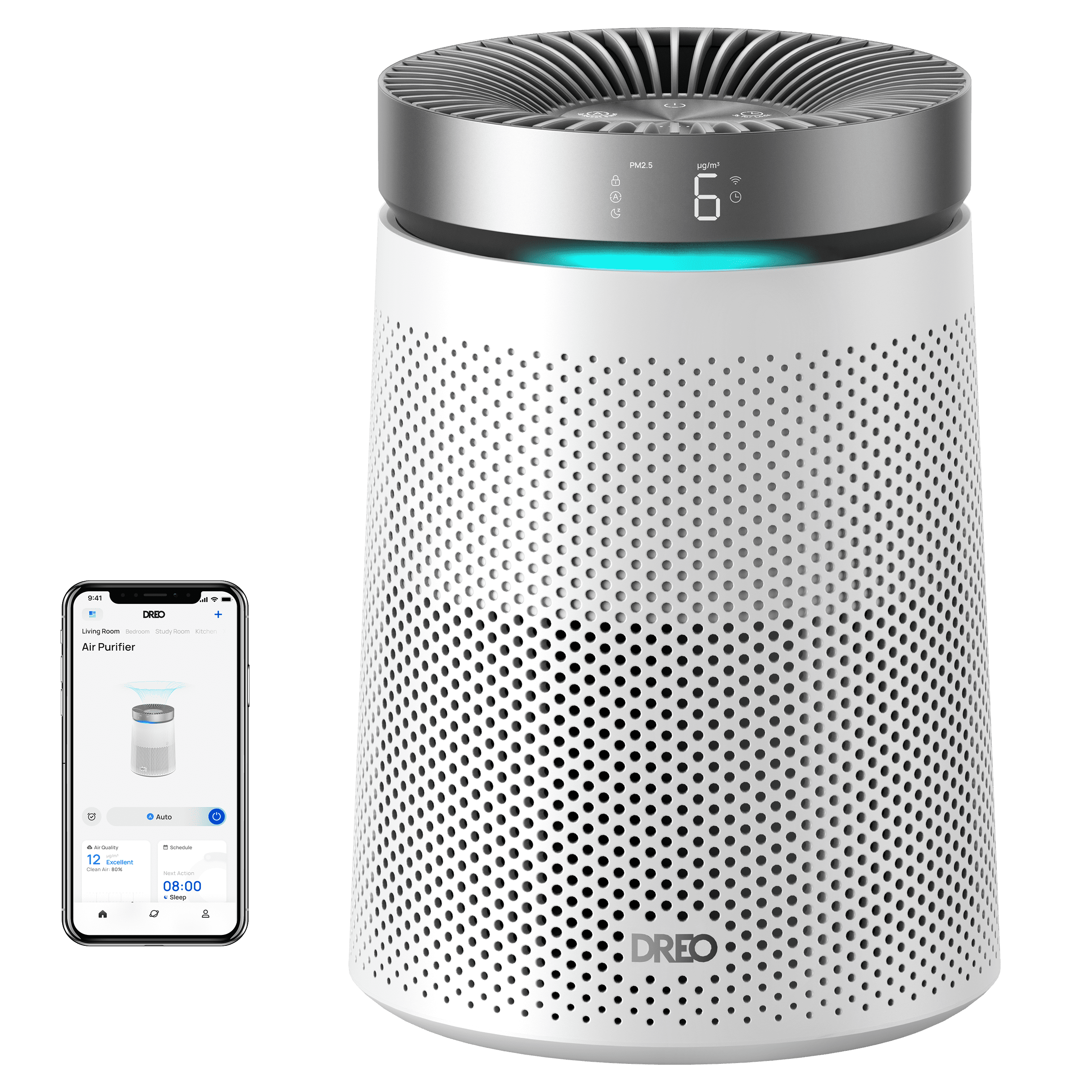 DREO Smart HEPA Air Purifier for Rooms Up to 1500 Sq.Ft/2H, Purifier for Allergies and Asthma with PM2.5 Display, 3-in-1 Filter, 25 dB Sleep Mode, App & Alexa/Google Compatible