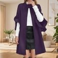 thumbnail image 2 of LEBONYARD Women's Fashion Turn Down Collar Wool Solid Color Long Length Loose Fitting Elbow Length Sleeve Cardign Trench Coat Casual Flap Pocket Coat, 2 of 3