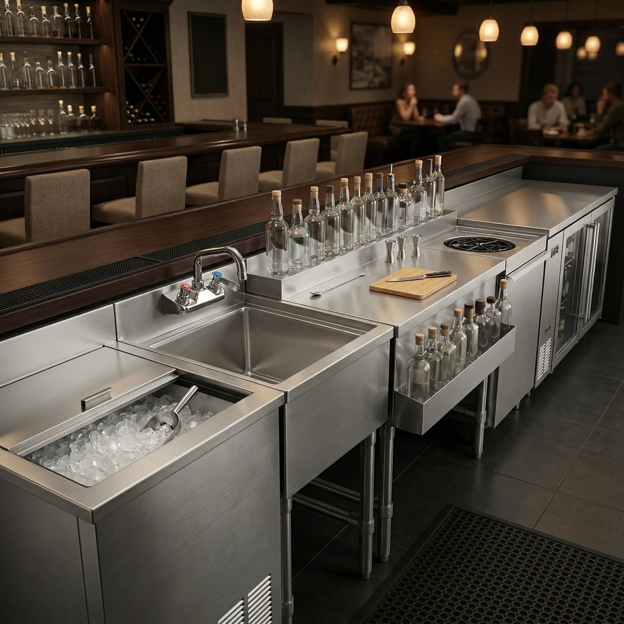 AmGood Commercial Underbar Hand Sink 18.5 in. x 15 in. x 30 in. Stainless Steel with Backsplash Faucet Included NSF, Single Bowl Bar Prep Sink