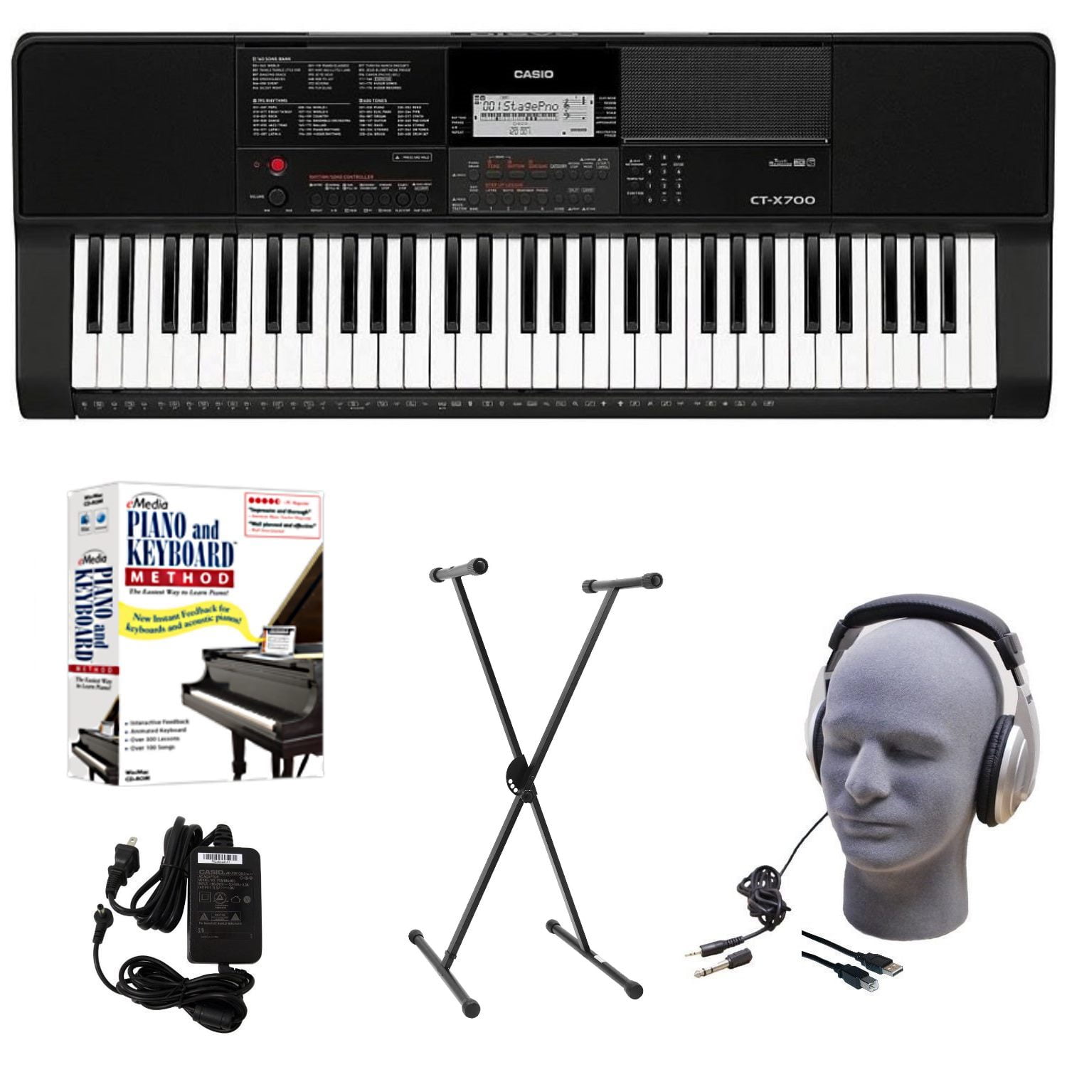Casio CT-X700 PPK Premium Keyboard Pack with Power Supply and Headphones & SP-20 Upgraded Piano-Style Sustain Pedal Stand 