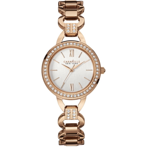 Caravelle New York Womens Stainless Steel Case and Bracelet White Dial Rose Gold Watch - 44L163