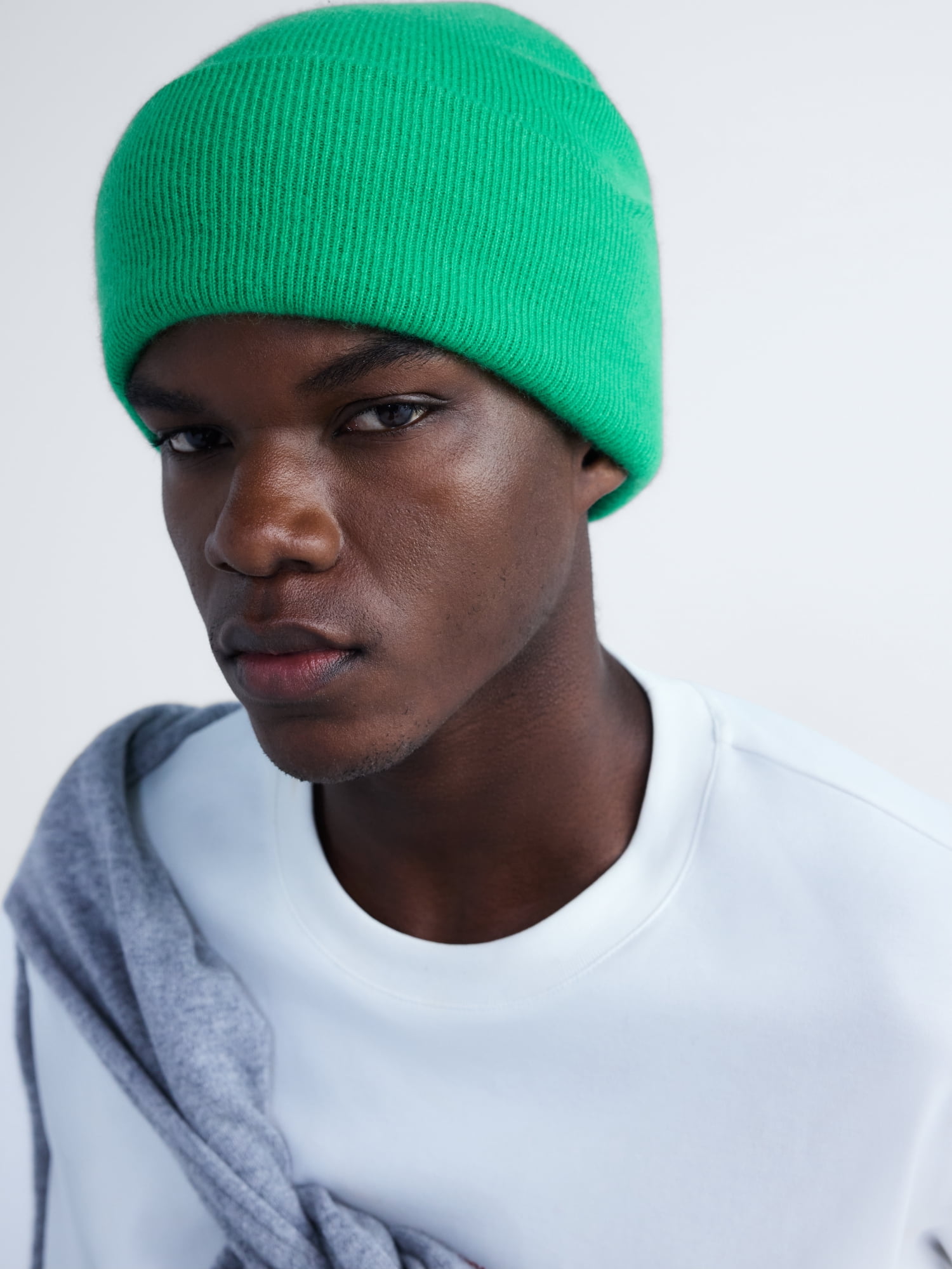 Free Assembly Men's Cashmere Ribbed Beanie Hat, One Size
