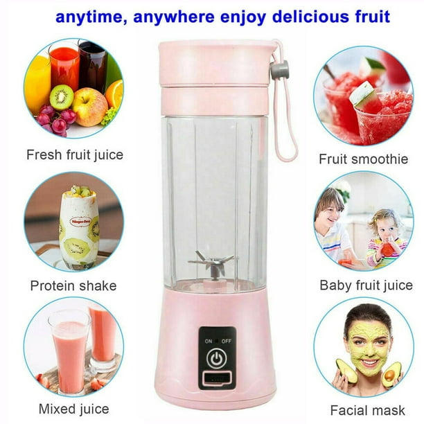 ALING Portable Mini Fruit Juice Extractor with USB Rechargeable Batteries Electric Juice Cup Portable Quick Juicer 380ml Water Bottle Juicer Machine with 6 Blades - Walmart.com