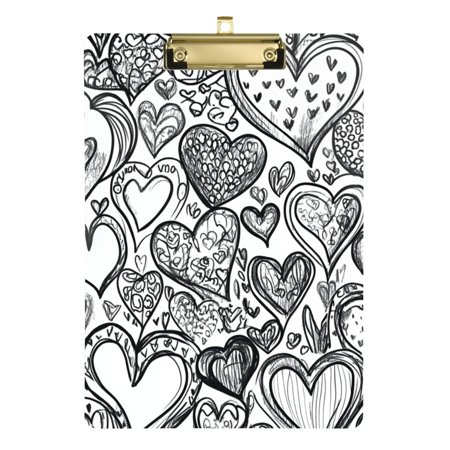 Black and White Love Graffiti Acrylic Clipboard with Gold Clip for Classroom School and Office A4 Letter Size
