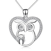 Valentine's Day Gift Birthday Gift 925 Sterling Silver Eternal Love Heart Owl Pendant Necklace with Box Chain 18 inch