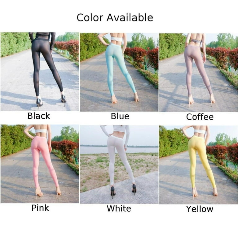 Womens Silky See-Through Leggings High Elastic Sheer Skinny Trousers 