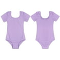 thumbnail image 3 of CHICTRY Girls Team Basic Ballet Dance Leotard Short Sleeve Gymnastics Unitard Purple 3, 3 of 5