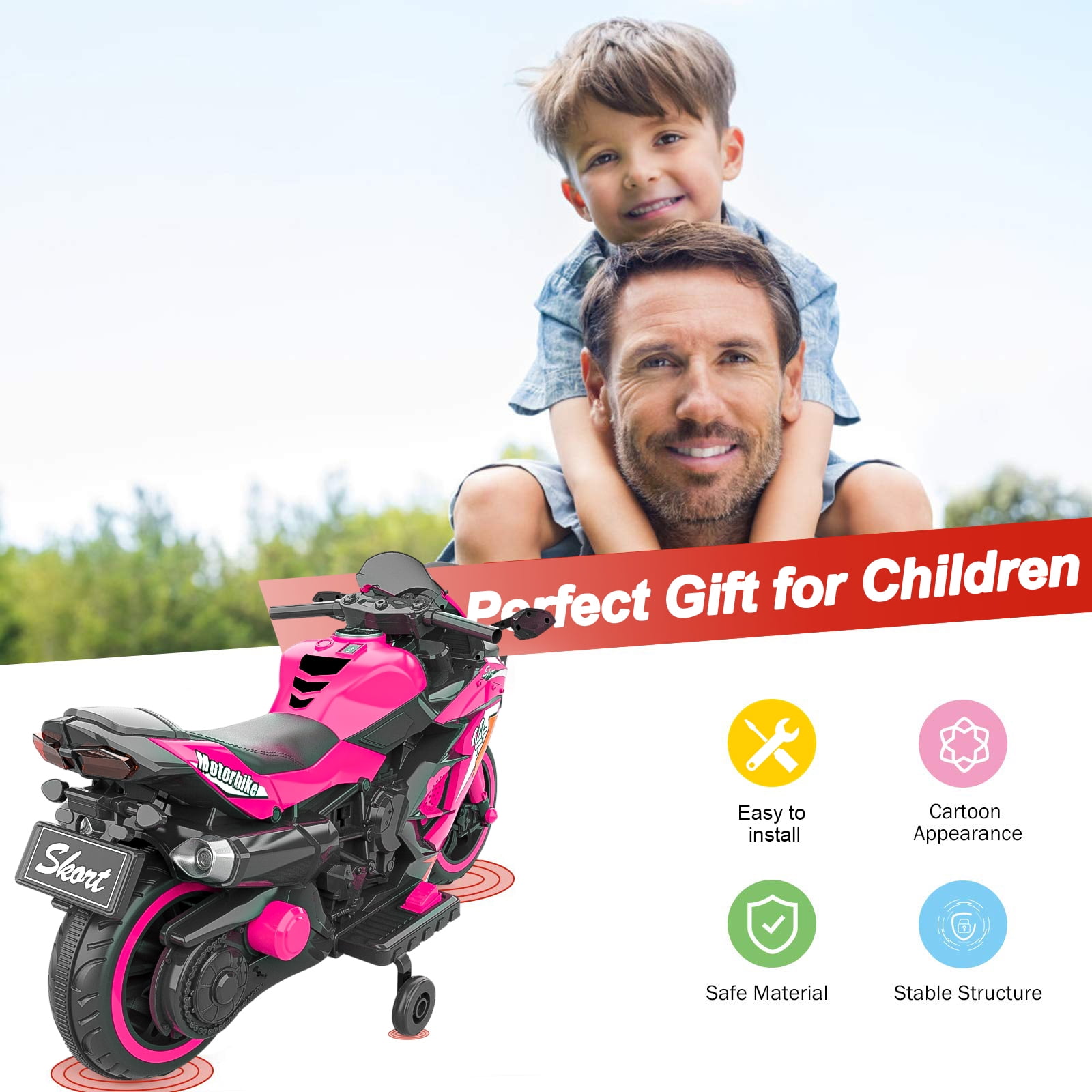 ZOGYMOZ 12V Kids Motorcycle, Electric Dirt Bike, Powered Ride ons Toys with LED Lights, Bluetooth Music
