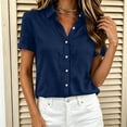 thumbnail image 4 of Women's Short Sleeve Button Down Shirt Casual Stretch Blouse with Collar, 4 of 6