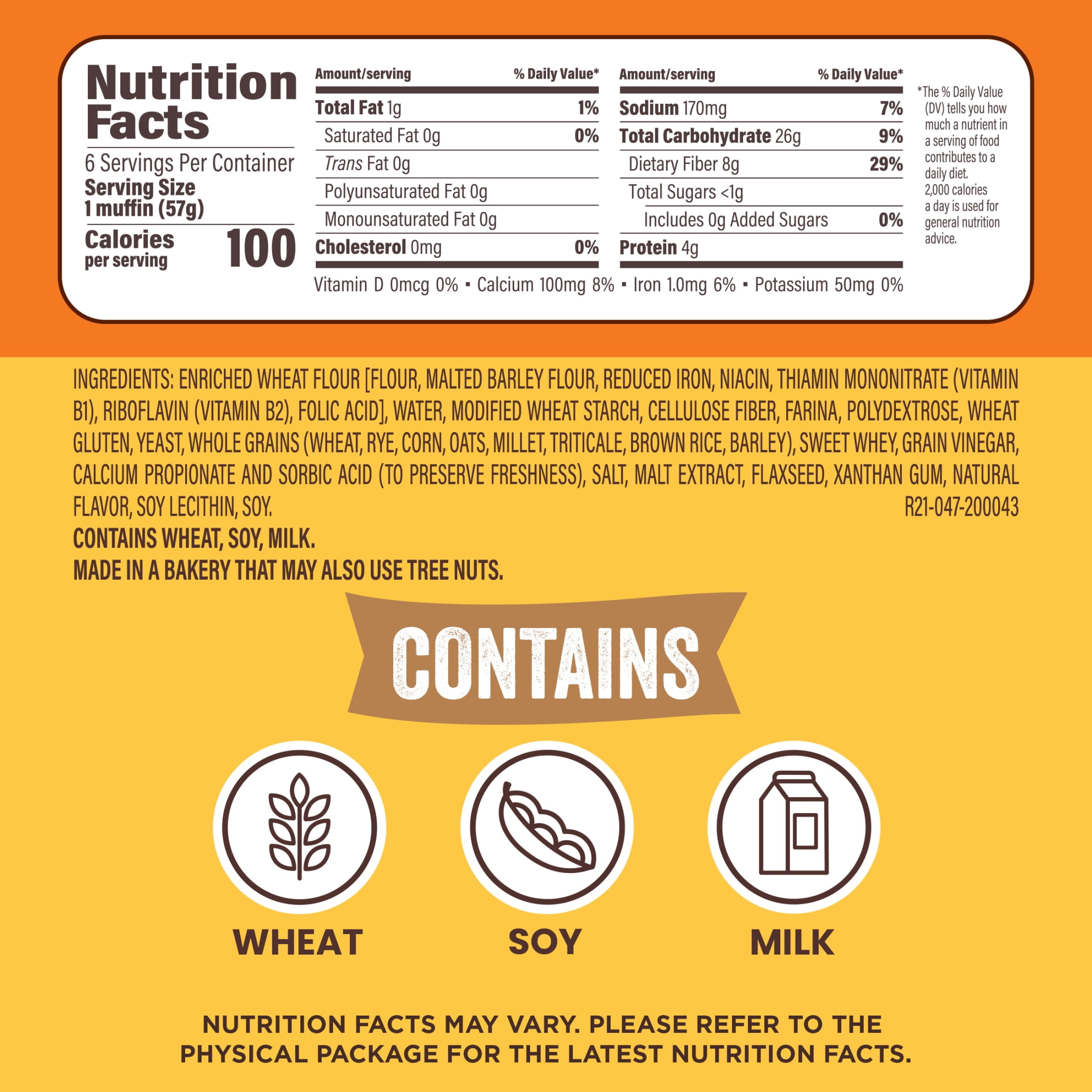 Thomas' Light Multi-Grain English Muffins, 6 count, 100 Calories English Muffins, 12 oz Tray