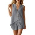 thumbnail image 5 of Womens 2 Piece Sets Summer Outfits Tank Top Matching Shorts Sets Women's Summer Loose Casual Sleeveless V-Neck Shorts Set Gray M, 5 of 6