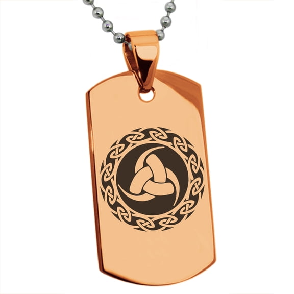 Stainless Steel Triskelion Triple Horn of Odin Viking Engraved Dog Tag Pendant Necklace