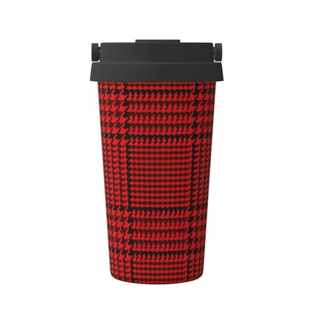 

Gaeub Red Black Houndstooth Print Travel Mug Insulated Coffee Mug with Leakproof Lid Travel Coffee Mug Vacuum Stainless Steel Double Walled Reusable Coffee Cup