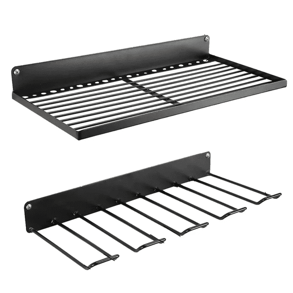 Power Tool Organizer Holder Storage Rack Wall Mounted Heavy Duty Alloy Steel Black with 1 Shelf and 1 Tool Rack
