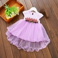 thumbnail image 2 of Kids Girls Dress Summer Short Sleeve Round Neck Mesh Splice Irregular Hemlines Flower Dress Cute Dresses for Girl, 2 of 7