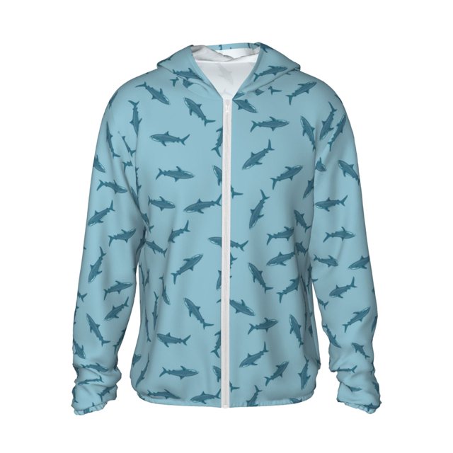 Fotbe Party Shark Cute Chaqueta con Protección Solar UPF 50+ para Hombre y Mujer, Camisa con Capucha y Bolsillos-Medium