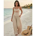 thumbnail image 4 of ChicMe Jumpsuits for Women Spaghetti Strap Sleeveless Cut-Out Waist Backless Tie-Back Ruched Wide Leg Vacation Summer Womens Rompers Beige-M, 4 of 8