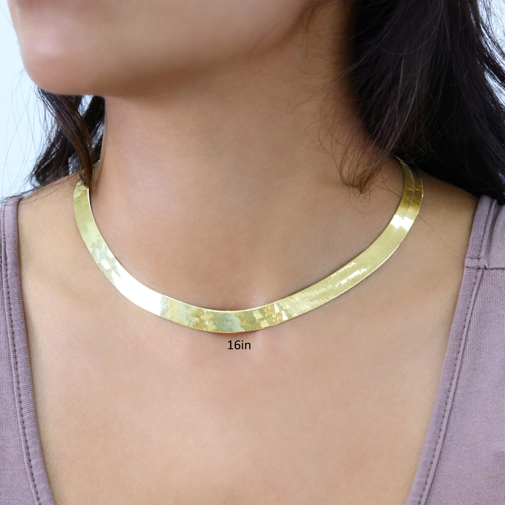 Nuragold 10k Real Yellow Gold Solid Herringbone Flexible 9mm Chain Necklace (16"-24") Italian Jewelry for Men & Women