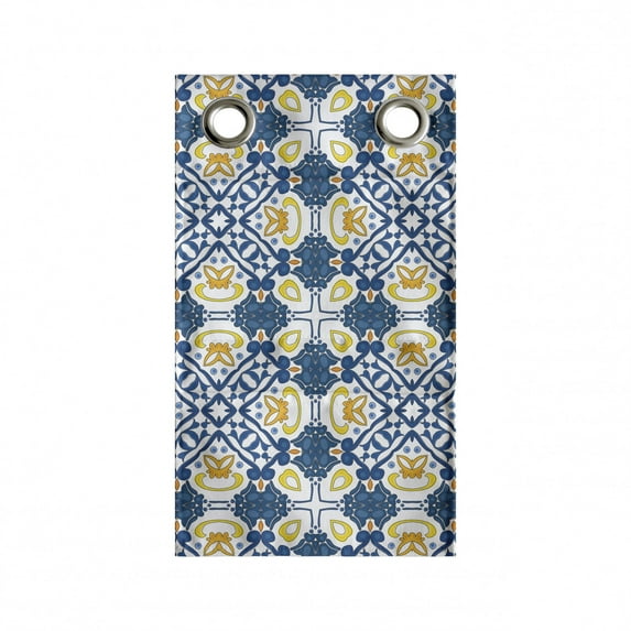 Azulejo Hanging Pocket Organizer, Portuguese Ceramic Like Tiles Motif with Ottoman Ethnic Pattern, Printed Polyester Storage Bag with Pockets, 9" x 16", Pale Orange and Petrol Blue