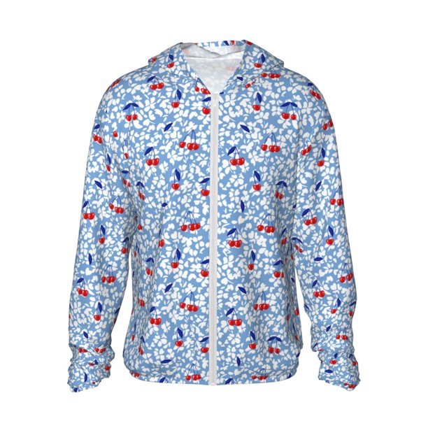 Fotbe Red Cherries Chaqueta con Protección Solar UPF 50+ para Hombre y Mujer, Camisa con Capucha y Bolsillos-Small