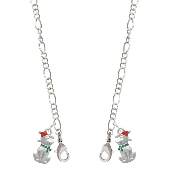 Silvertone 2-D Christmas Dog with Red Hat Silvertone Face Mask Necklace