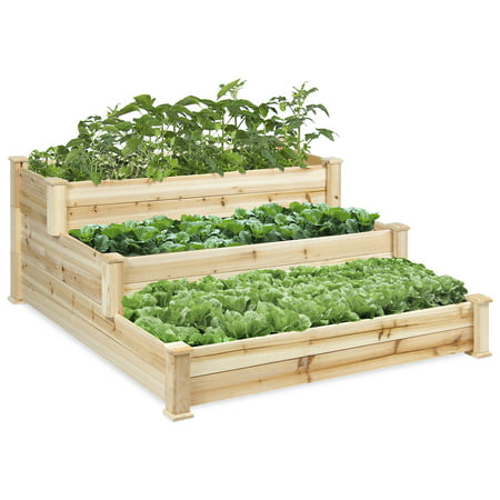 Best Choice Products 3-Tier 4' x 4' Elevated Wooden Garden Bed Planter Kit - Natural Image 1 of 7
